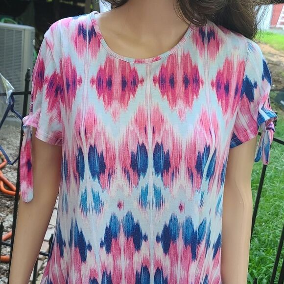 Bobbie Brooks Astronomical Short Sleeve Pink & Blue Dress - Picture 3 of 9